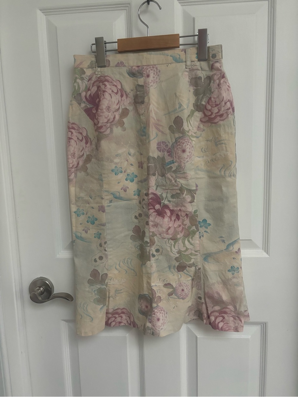 Floral Cream and Pink Midi Skirt
